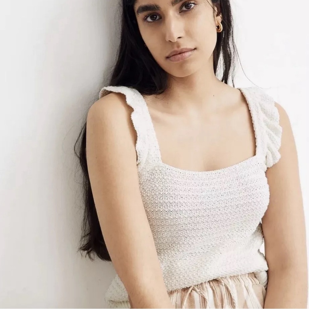 Madewell knit tank ruffle sleeves cream xxs